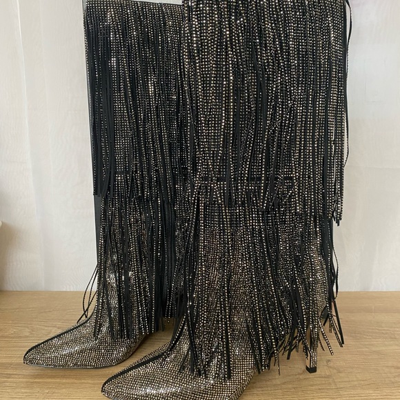 INC Womens Black Slip Resitant Fringed Ishani Pointed Toe Block Heel Boots 6.5 M - Picture 3 of 10